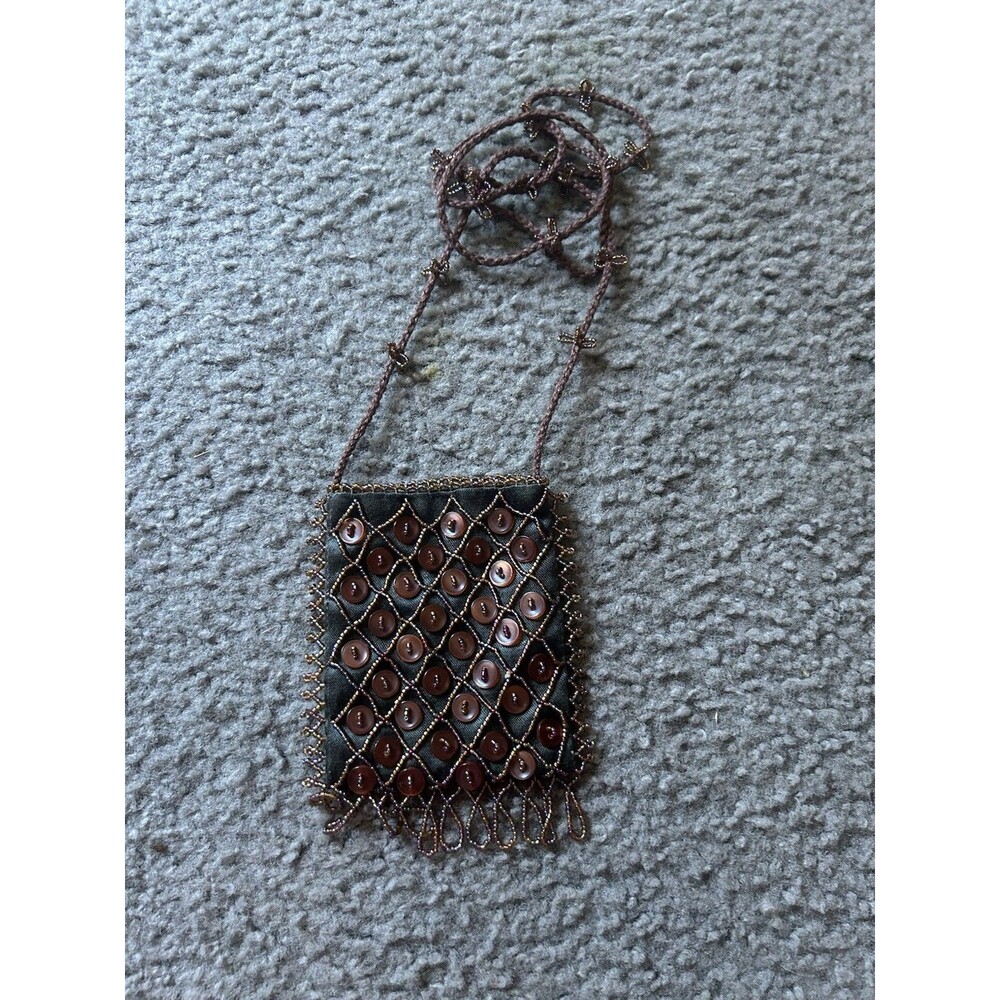 Small Vintage Hand Beaded Coin Purse Crossbody Bag 70s